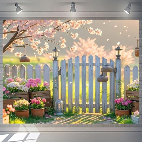 BlissYard Flowers Backdrop Banner Spring Backdrop Flower Garden Landscape Scenery 7.5x5.9FT Hello Spring Decorations Banner Outdoor Party Decor Supplies Studio Photography Photo Booth Prop Gift - color: Flowers Backdrop#3