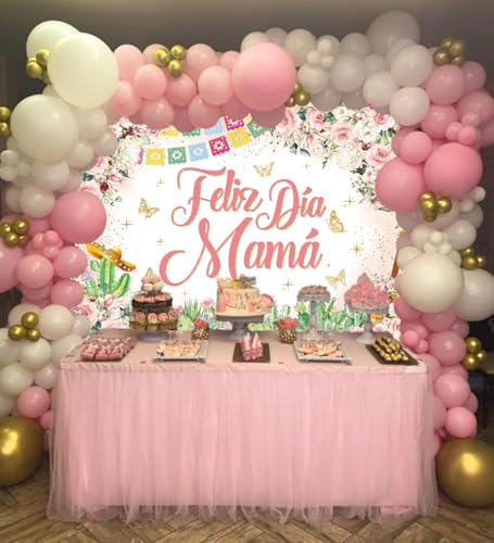 Feliz Dia Mama Banner Backdrop 8x6FT Mexican Happy Mother's Day Photography Background Pink Flowers Cactus Best Mom Ever Party Decorations Supplies Photo Props - size: 8x6FT