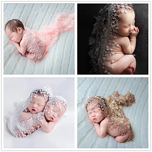 Luxury Newborn Boy Girl Baby Photography Props Wrap Lace Yarn Cloth Blanket (White) - color: White