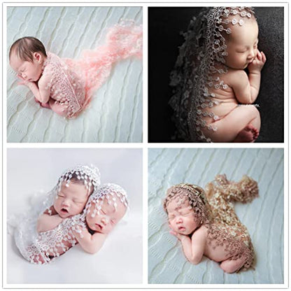 Luxury Newborn Boy Girl Baby Photography Props Wrap Lace Yarn Cloth Blanket (Light Pink) - color: Light Pink