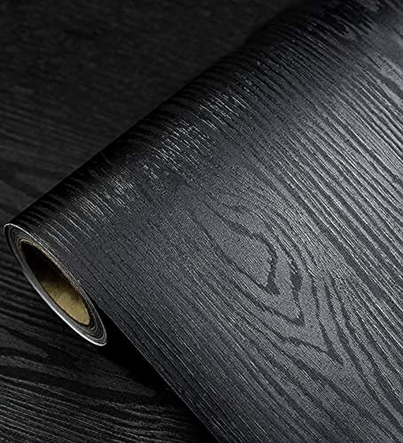 Black Wallpaper - Wood Peel and Stick Wallpaper – Black Wood Self-Adhesive & Removable Wall paper for Countertop Furniture Kitchen Wall, Countertop Contact Paper, Easy to Clean, 11.8''×78.8'' Vinyl - size: 11.8" x 78.8"