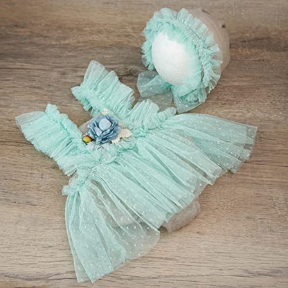 Zeroest Newborn Photography Prop Outfits Girl Lace Outfit Set Baby Girl Photo Shoot Infant Princess Photos - color: Light Green