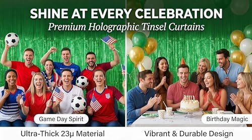 World Cup Decorations Green Fringe Curtain Backdrop 3 Pack 3.2 x 8.2 ft Foil Party Decorations for Birthday, Baby Shower & Graduation – Melsan - color: Green