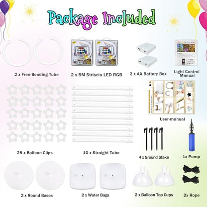 AerWo Lighted Balloon Arch Kit 8.2FT & 6FT, Free Bending Top Half Balloon Arch Stand with Base, Floor Frame for Wedding Birthday Party Baby Shower Yard Lawn Home Christmas Decorations - style: Lighted Half Balloon Arch Stand