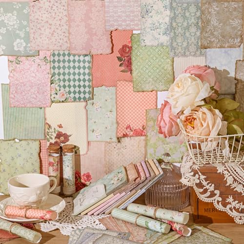 240 Sheets Vintage Floral Scrapbook Paper & Textured Paper Set - 8 Pack Mixed Scrapbook Supplies for DIY Scrapbooking Planner Bullet Junk Journal Supplies Collage Background 3.9x5.5 Inch