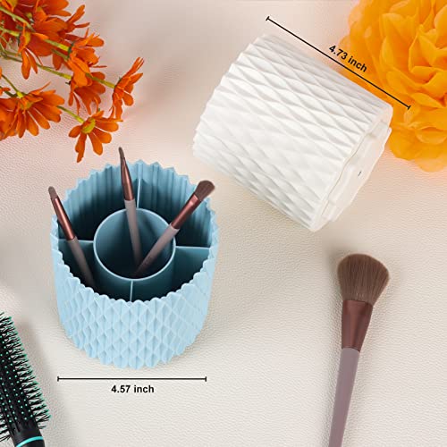 Makeup Brush Holder Organizer - 360° Rotating, 5-Slot Brush Cup for Cosmetics, Lipsticks, Pens | Vanity & Desk Organizer (White) - color: White