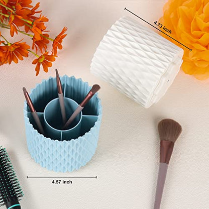 Makeup Brush Holder Organizer - 360° Rotating, 5-Slot Brush Cup for Cosmetics, Lipsticks, Pens | Vanity & Desk Organizer (White) - color: White
