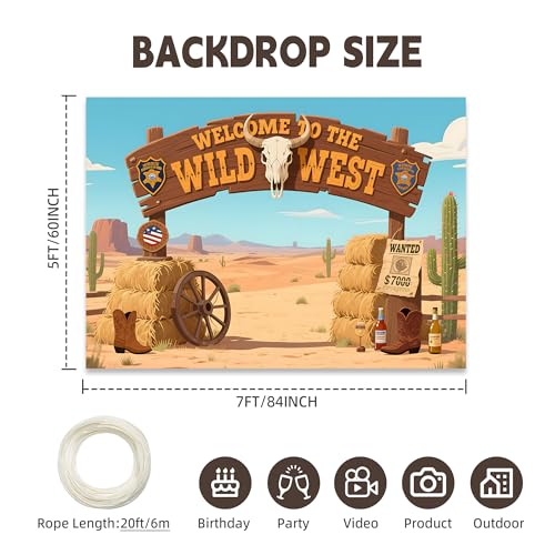 Welcome to The Wild West Backdrop 7X5FT, Wild West Rustic Theme Desert Cactus Photography Background, Cowboy Party Decoration Banner for Kids - color: Wild West, size: 7×5ft