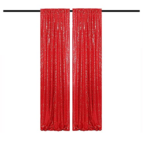 Red Sequin Backdrop Curtains Glitter Drapes 2FTx8F 2 Panels for Wedding Birthday Party Decorations Bridal Baby Shower Party Supplies Sparkly Photography Background - color: Red, size: 2FTx8FT-2PCS