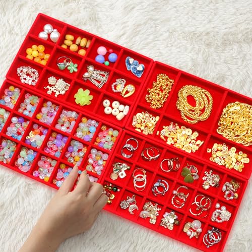 Earring Organizer Stackable Jewelry Storage Box Jewelry Drawer Organizer Removable Display Tray Organizer for Necklace Earring Ring - color: Red, size: 8 Pcs