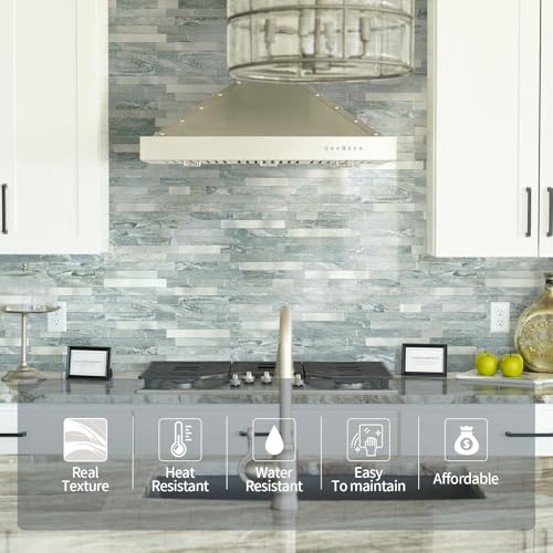 Yipscazo 10 Sheets Peel and Stick Stone Metal Tile Backsplash, Stick on Tiles for Backsplash Kitchen, Bathroom, Laundry Room, Camper, Fireplace (12'' X 12'', Polished Cyan) - color: Polished Cyan