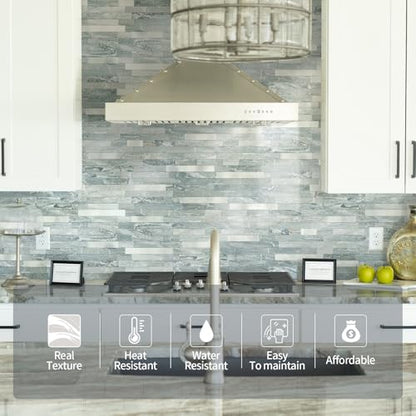 Yipscazo 10 Sheets Peel and Stick Stone Metal Tile Backsplash, Stick on Tiles for Backsplash Kitchen, Bathroom, Laundry Room, Camper, Fireplace (12'' X 12'', Polished Cyan) - color: Polished Cyan