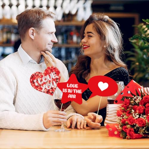 30 PCS Valentines Day Photo Booth Props Funny Valentines Day Decorations Props Bridal Shower Wedding Romantic Party Photo Booth Props for Valentine's Party Love Party Supplies - color: Red