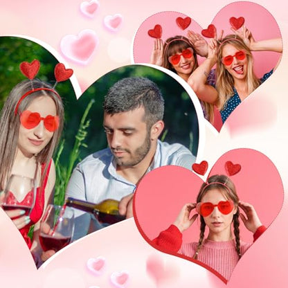 Qianyu Valentine's Day Heart Head Bopper, Headband and Heart-Shaped Sunglasses Romantic Head Bopper Dress-Up Hair Accessories and Glasses for Party Prop Wedding Halloween Women(Red)