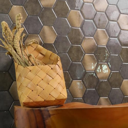 Peel and Stick Backsplash for Kitchen, New Upgrade Premium Hexagon Tile, Brown, Aluminum and PVC Composite Material, 10 Sheets 11.5" x 10" - color: Brown