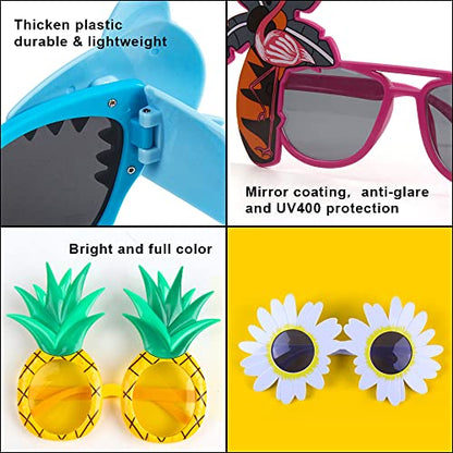 FINGOOO Hawaiian Luau Party Sunglasses, 6 Pairs Summer Pool Tropical Beach Funny Sunglasses Glasses for Adults Kids Luau Party Favors