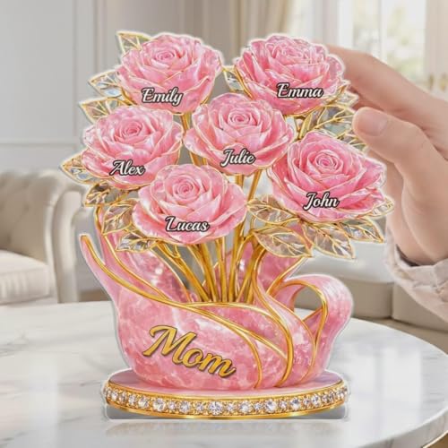 LOVELYPOD Personalized Rose Flower Mama 2D Acrylic Plaque, Custom Name Mommy And Kids Plaque, Mother's Day Mom Gift Grandma Gifts, Mama Gift from Son Daughter, Custom Family Keepsake Gifts - color: Design #8
