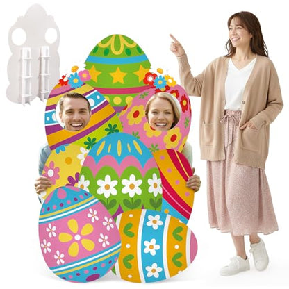 Capoda 60'' Easter Egg Yard Decorations Life Size Easter Egg Face Yard Sign Decor Stand Up Cardboard Cutout Photo Props for Spring Garden Lawn Decor Hunt Game Party Supplies - style: Easter Egg