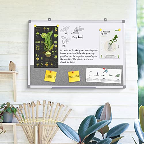 Combo Dry Erase Bulletin Board Wall Mounted Whiteboard and Pin Board Vision Board for Home Kitchen School Office College,Whiteboard & Felt Gray,36x24inches - color: Grey-horizontal, size: 36"W x 24"H