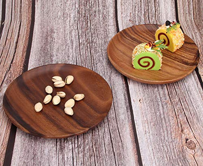 Ayiaren 2 Psc Decorative Acacia Wood Salad Plates Round Charcuterie Boards Snack Appetizer Dessert Plate Wooden Cheese Serving Board Kitchen Dishe Platter for Foood Party Small Charger Dinner Plates - size: 8 Inch