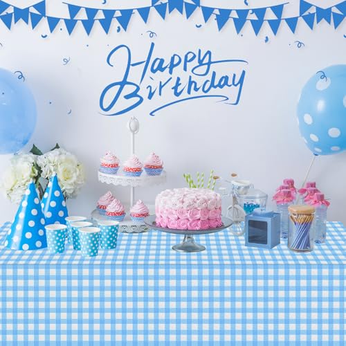 3Pack Light Blue and White Plastic Checkered Tablecloth, Premium Decorative Disposable Light Blue Gingham Plaid Tablecloth for Party, Rectangle Party Table Cover for Picnic Farm Birthday, 54x108 Inch - color: Light Blue Checkered, size: 54"x108"-3 Pack