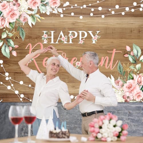 Mocsicka Rustic Retirement Backdrop Women Happy Retirement Party Decorations Pink Floral Retired Party Photo Booth Props (7x5ft) - size: 7x5ft