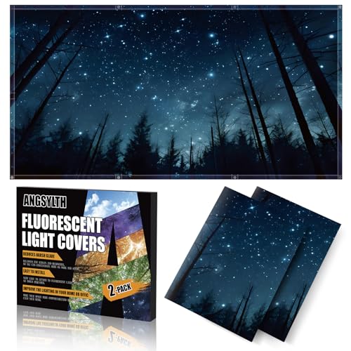 ANGSYLTH 2 Pcs Fluorescent Light Covers - 4 x 2 Feet Covers for Ceiling Lights, Magnetic Light Filters for Classroom, Office, Hospitals, Home (Forests & Starry Sky-2) - color: Forests & Starry Sky-2