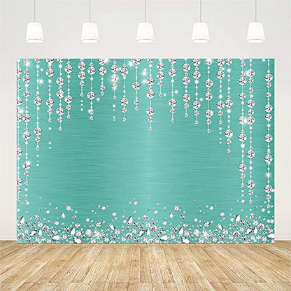 Sendy 7x5ft Turquoise Diamonds Curtain Backdrop for Photography Birthday Party Decorations Wedding Bridal Shower Engagement Ceremony Banner Glitter Diamonds Background Photo Booth Studio Props Vinyl