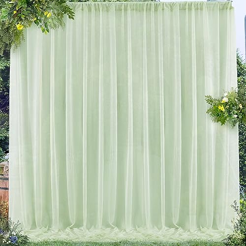 PARTISKY 10x7ft Sage Green Chiffon Backdrop Curtains, Wrinkle-Free Sheer Fabric Photo Drapes for Wedding Ceremony Arch Birthday Baby Shower Photography Stage Decor 5x7ft, 2 Panel - color: Sage Green, size: 10ft x 7ft