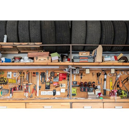 15x10ft Garage Backdrops Vintage Garage Car Repair Room Photography Background Tool Holder Wrench Measuring Ruler Photo Shooting Props - size: 15x10ft