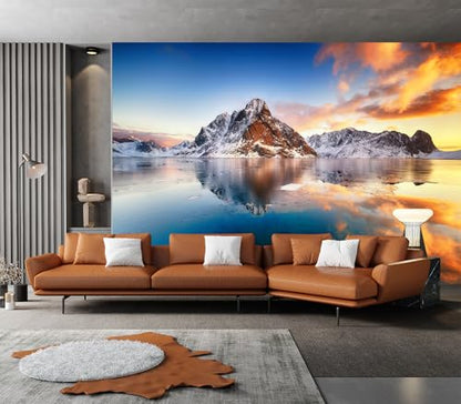 Cliouar-Beautiful Sunrise in Norway - lofotens Mural Wallpaper Peel and Stick 90" x 67" - color: No.1, size: 90" x 67"
