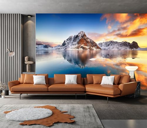 Cliouar-Beautiful Sunrise in Norway - lofotens Mural Wallpaper Peel and Stick 137" x 102" - color: No.1, size: 137" x 102"