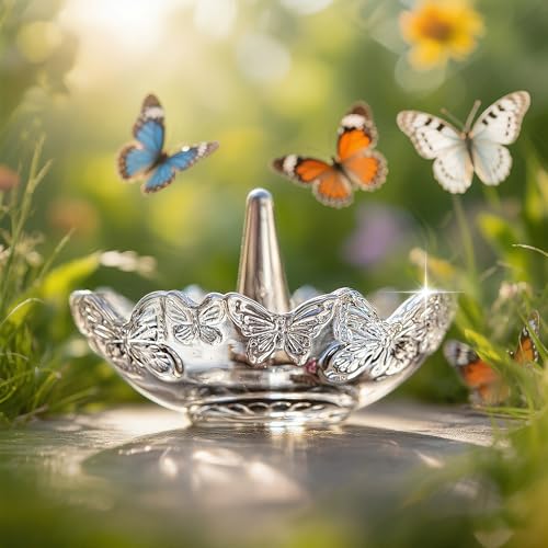 H&D HYALINE & DORA Clear Crystal Ring Holder with Butterfly Pattern, Engagement Glass Ring Dish Jewelry Holder for Rings Earrings Necklace Organizer - color: Clear，Butterfly