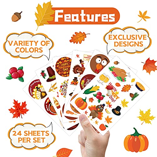 Joy Bang 300 PCS Thanksgiving Stickers for Kids, 24 Sheets Happy Thanksgiving Fall Sticker Turkey Stickers Crafts for Kids, Friendsgiving Party Favors Supplies Games Activities Gifts - style: Thanksgiving