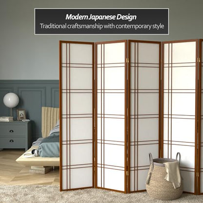 Red Lantern 6 ft. Tall Double Cross Shoji Screen - Walnut - 5 Panels - color: Walnut, size: 5 Panel