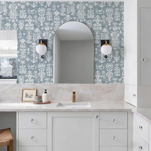 Nukofal Vintage Peel and Stick Wallpaper Floral Contact Paper 16.9inch x 118.1inch Blue Boho Wallpaper Textured Self Adhesive Removable Wall Paper for Bedroom Cabinet Retro Wall Decorative Vinyl - color: Vintage