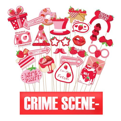 Strawberry Photo Booth Props, 24 Pieces with Sticks, Berry Sweet Theme Selfie Props, Summer Fruit Birthday Party Supplies, Photography Backdrop Decorations