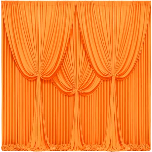 24x10FT Orange Backdrop Curtains for Wedding Parties, Wrinkle Free Polyester Photography Backdrop Drapes for Wedding Baby Shower Birthday Parties Stage Background Stand Decorations 4x10ft,6 Panels - color: Orange, size: W4' x H10'(6 Panels)