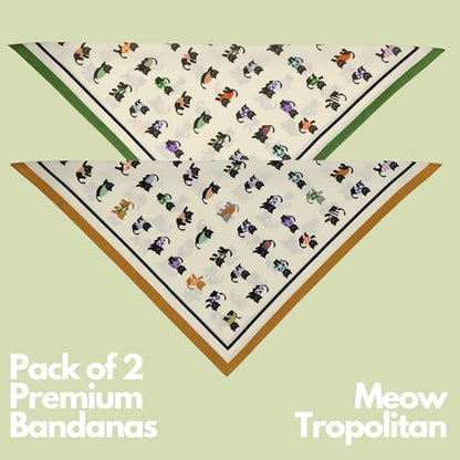 The Peacock Crew Premium Soft Cotton Bandanas Pack for Men and Women Paisley 22 x 22 inches - color: Pack of 2 Meow Tropolitan