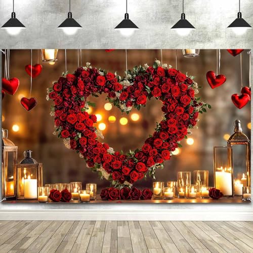 5X3ft Valentine's Day Backdrop Red Love Heart Photography Background, Wedding Bridal Party Background Decor Proposal Confession Backdrop Banner Portrait Photo Studio Booth Props, Red-3 - color: Red-3, size: 5x3ft