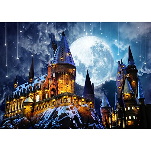8x6ft Wizard School Magic Castle Backdrop Photography Night Full Moon Background Kids Birthday Halloween Party Decoration Supplies Cake Table Banner Photo Booth Props SK6219D - color: SK6219, size: 8x6ft