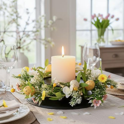 MOYEE Candle Holder Centerpieces for Tables,Candle Ring,Wreaths, Black Metal Candle Stick Paired Artificial Flowers 14 in Versatile Dining Table Centrepiece - color: Easter Egg Wreath