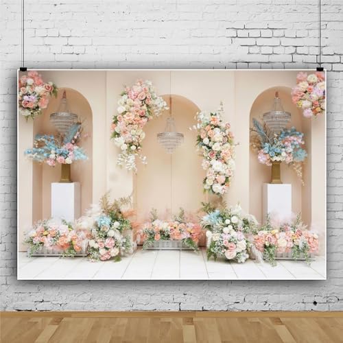 Leowefowa 8x6ft Vinyl Romantic Rose Flower Wedding Backdrop Floral Wall Photography Background Bridal Shower Wedding Party Decorations Anniversary Wedding Birthday Backgrounds Studio Props - size: 8x6ft