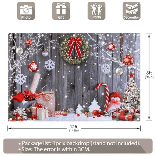Fabric 12x8ft Christmas Photography Backdrop Winter Rustic Wood Background Xmas Tree Snow Wall Santa Party Decoration Holiday Photo Banner Props - size: 12'x8'