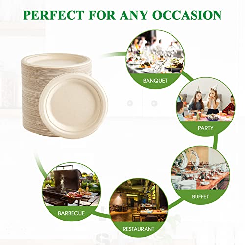 Vplus 350 Pack Paper Plates 7 inch 100% Compostable, Heavy-Duty Disposable Paper Plates Bagasse Natural Biodegradable Eco-Friendly Sugarcane - color: Nature, style: 7 IN Round Plates