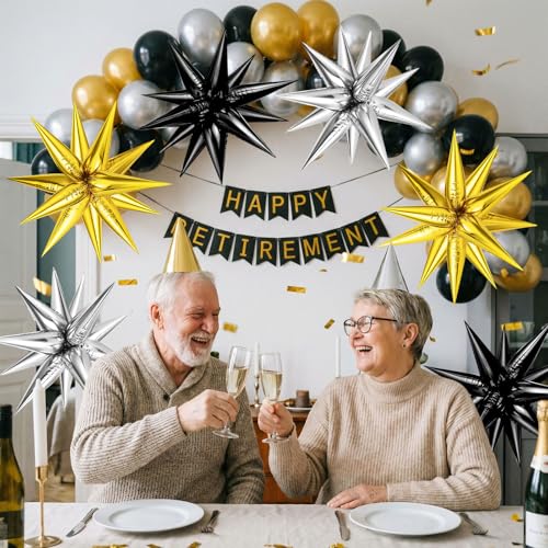 72PCS Gold Silver Black Star Balloons, Big 26 Inch Star Foil Metallic Mylar Balloons, Spike Balloon Fireworks for Graduation New Year Retirement Party Birthday Photo Props - color: Gold, Silver, Black, 26 Inch