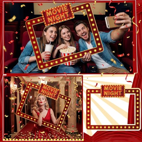 Amyhill 32 x 24 Inches Movie Night Photo Booth Frame Jumbo Theme Party Decorations DIY PVC Cutouts Photo Booth Prop for Movie Themed Events Weddings Game Night Decor Party Supplies - style: Movie Night