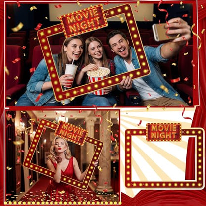 Amyhill 32 x 24 Inches Movie Night Photo Booth Frame Jumbo Theme Party Decorations DIY PVC Cutouts Photo Booth Prop for Movie Themed Events Weddings Game Night Decor Party Supplies - style: Movie Night