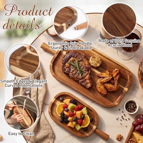 Acacia Wood Serving Board with Handle Rectangular Charcuterie Tray Acacia Dinner Platter with Natural Grain Finish Mom Gift for Food Meat Bread Appetizer Snack (12''l X 5.75''w X 1''d) - size: 12.1" x 5.8" x 1"