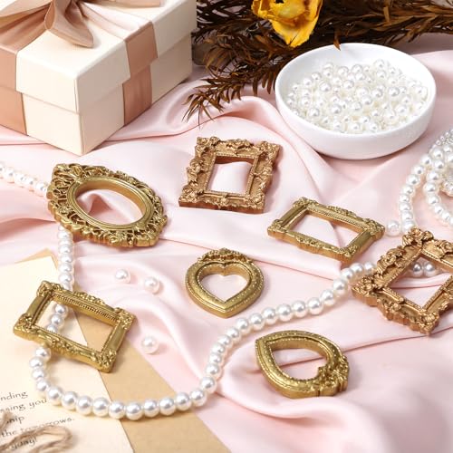 Tyqour 8PCS Mini Gold Picture Frames Vintage Small Resin Miniature Tiny Picture Frames for Crafts Antique Mini Photo Frame for DIY Jewelry Christmas Holiday Party Hotel Decor - color: Gold 8